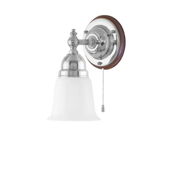 Adelborg Vägglampa m. dragbrytare, förnicklad mässing/brun