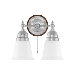 Bergman Vägglampa m. dragbrytare, förnicklad mässing/brun