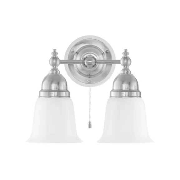 Bergman Vägglampa m. dragbrytare, förnicklad mässing/benvit