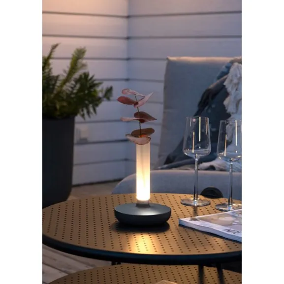 Biarritz bordslampa, grå/frostad vas