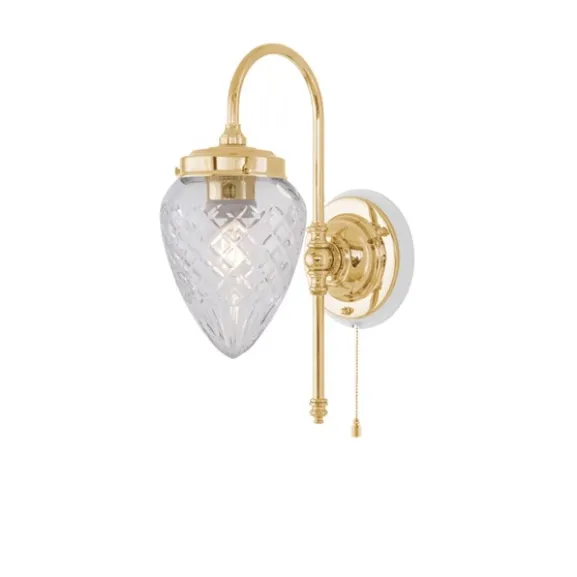 Blomberg Vägglampa m. dragbrytare, polerad mässing/benvit