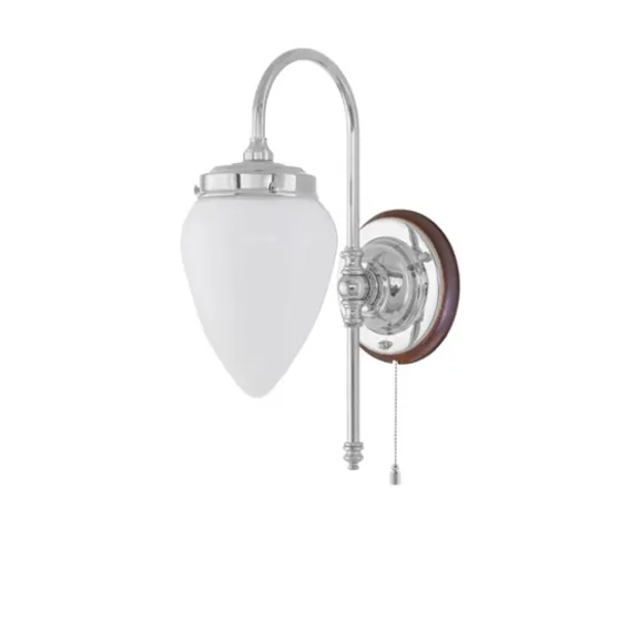 Blomberg Vägglampa m. dragbrytare, förnicklad mässing/brun