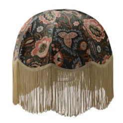 Blommig Lampskärm med guldfrans 50 cm