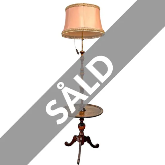 Golvlampa med Bord Trä & Mässing, 160 cm