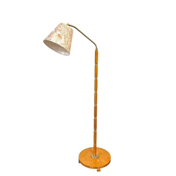 Golvlampa Mässing & Trä, 135 cm