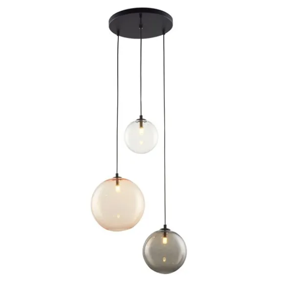 GRAPPO taklampa 3 glas clear, grey, gold