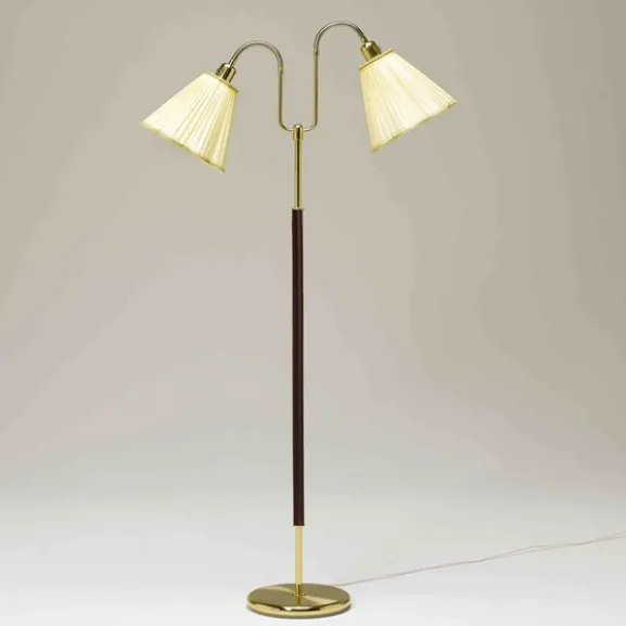 Gripsholm golvlampa, mässing/mahogny 145cm