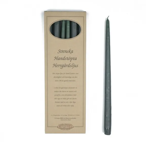 Handstöpta herrgårdsljus, mörkgrön 30cm 6-pack