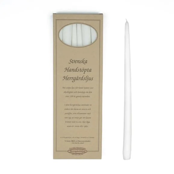 Handstöpta herrgårdsljus, vit 30cm 6-pack