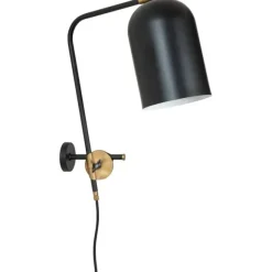 Knekt vägglampa, svart/råmässing 42cm