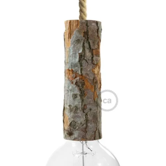 Lamphållare E27 i trä med bark - Large
