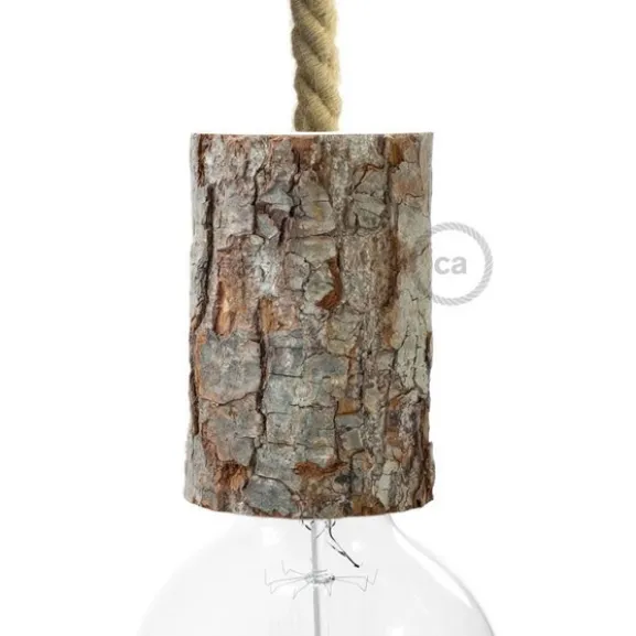 Lamphållare E27 i trä med bark - Small