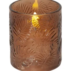 LED Blockljus Flamme Leaf Brun 10cm