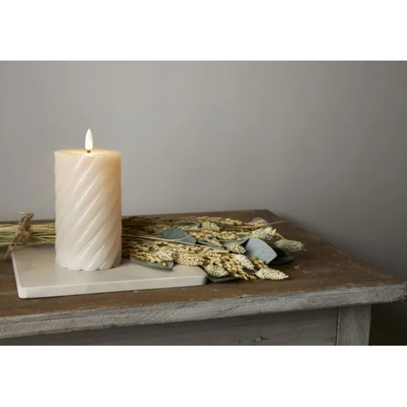 Led Blockljus Flamme Swirl, Beige