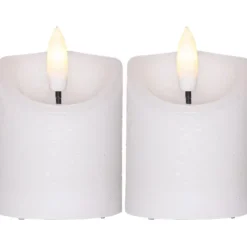 LED Blockljus 2-pack Flamme Rustic Vit 7,5cm