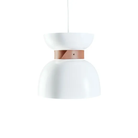 Liv taklampa, mattvit/läder 30cm