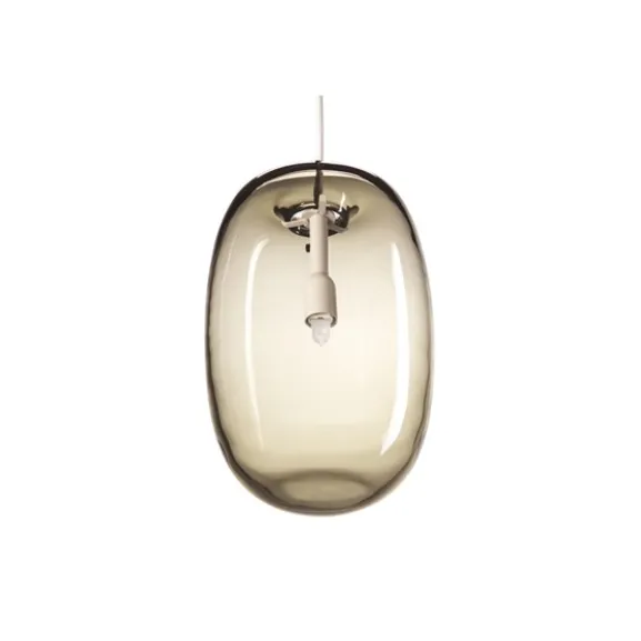 Pebble Långsträckt takpendel, varmgrå/glas 16cm