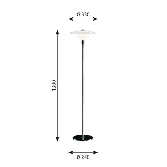 PH 3 1/2-2 1/2 golvlampa, krom/opalglas 130cm