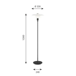 PH 3 1/2-2 1/2 golvlampa, svart metalliserad/opalglas 130cm