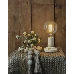RETRO bordslampa porslin vanilla 1,8m tvinnad textilkabel