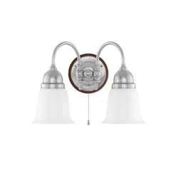 Stackelberg Vägglampa m. dragbrytare, förnicklad mässing/brun