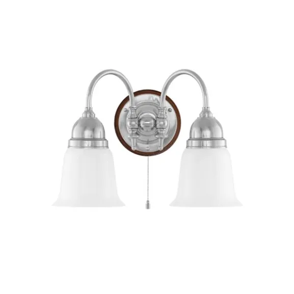 Stackelberg Vägglampa m. dragbrytare, förnicklad mässing/brun