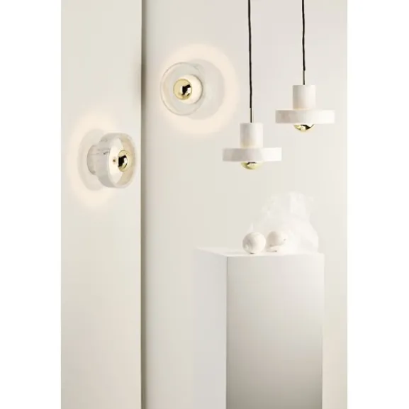 Stone vägglampa LED, vit marmor/mässing
