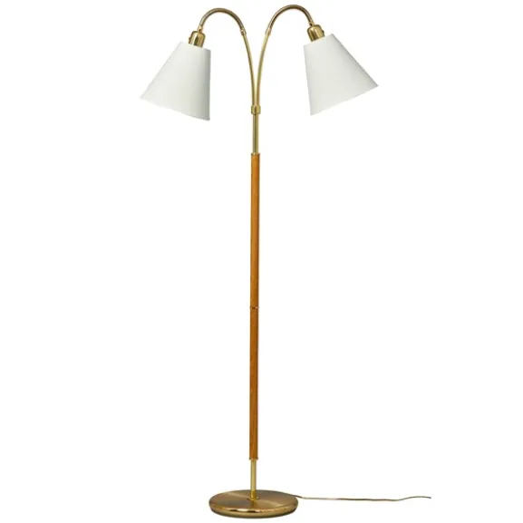 Tullgarn golvlampa tvåarmad, mässing/ek 145cm