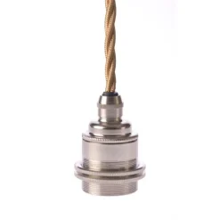 Upphäng E27 gäng. 2 ringar nickel 2,5m guld tvinnad kabel