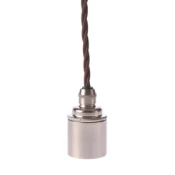 Upphäng E27 slät lamph. nickel 2,5m brun tvinnad kabel