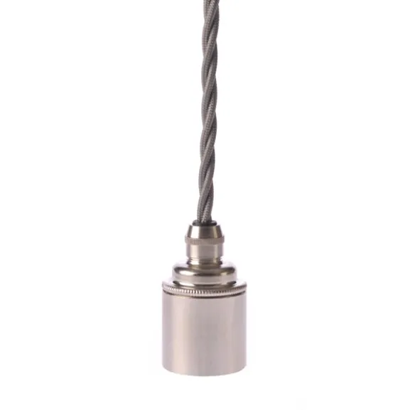 Upphäng E27 slät lamph. nickel 2,5m grå tvinnad kabel