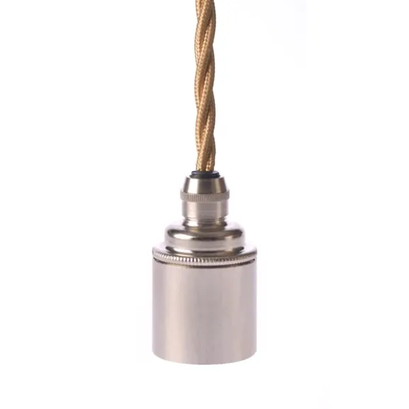 Upphäng E27 slät lamph. nickel 2,5m guld tvinnad kabel