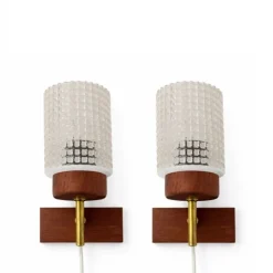 Vägglampa teak/glas x2