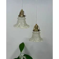 Vintage fönsterlampa, mässing/frostat glas